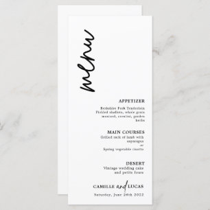Minimalist Black and White Wedding  Menu
