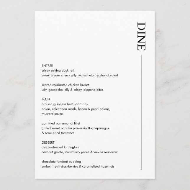 Minimalist Black and White Wedding Menu 5x7 Modern (Front)