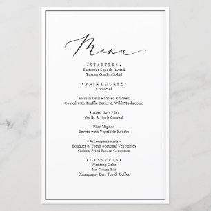 Minimalist Black and White Wedding Menu Card