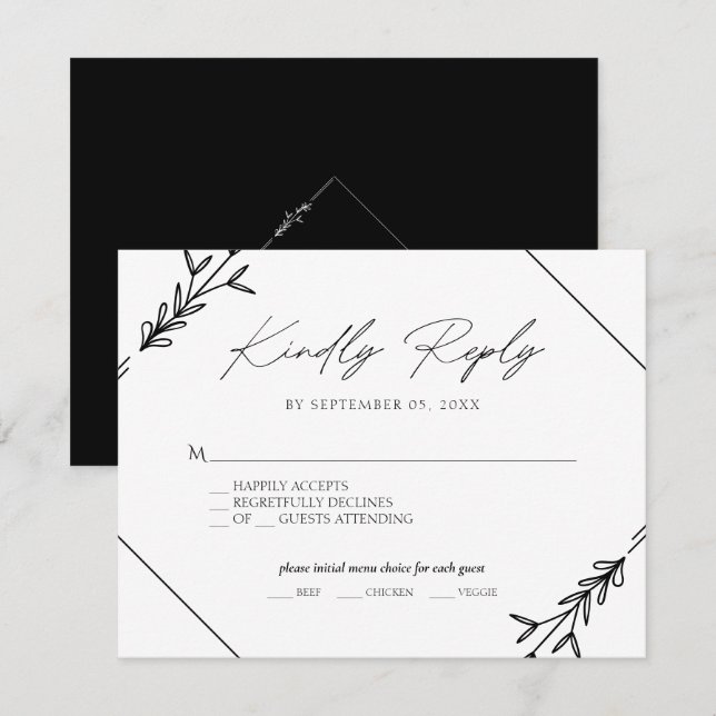 Minimalist Black and White Wedding Menu Choice RSV (Front/Back)