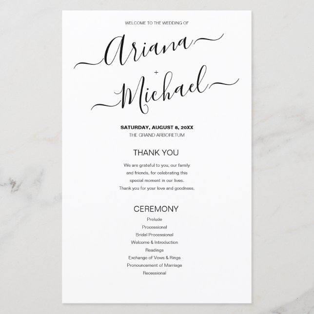 Minimalist Black and White Wedding Names Script Pr (Front)