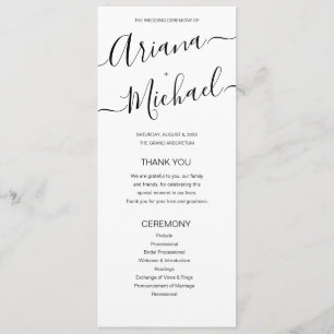 Minimalist Black and White Wedding Names Script Programme
