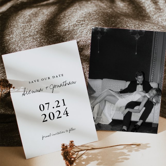 Minimalist Black and White Wedding Photo Save The Date (Creator Uploaded)