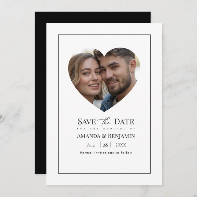 Minimalist Black and White Wedding Photo Save The Date (Front/Back)