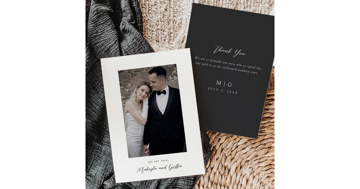 Minimalist Black and White Wedding Photo Thank You | Zazzle