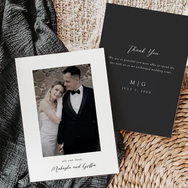 Minimalist Black and White Wedding Photo Thank You | Zazzle