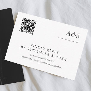 Minimalist Black and White Wedding RSVP Qr Code Enclosure Card