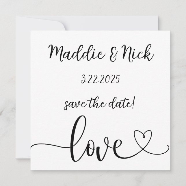 Minimalist Black and White Wedding  Save The Date (Front)