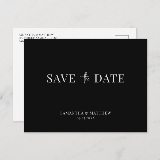 Minimalist Black and White Wedding Save The Date Announcement Postcard (Front/Back)