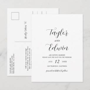 Minimalist Black and White Wedding Save the Date Announcement Postcard