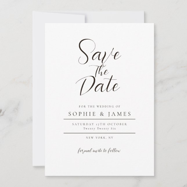 Minimalist Black And White Wedding Save The Date  Invitation (Front)