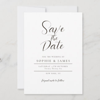 Minimalist Black And White Wedding Save The Date  Invitation