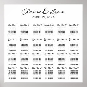 minimalist black and white wedding seating plan poster