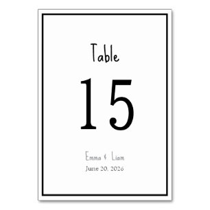 Minimalist Black and White Wedding Table Number