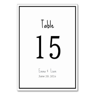 Minimalist Black and White Wedding Table Number