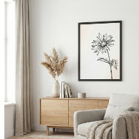 Minimalist Black and White Wildflower Line Sketch
