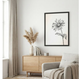 Minimalist Black and White Wildflower Line Sketch Poster