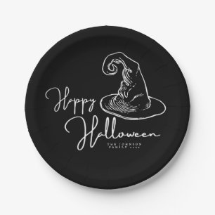 Minimalist Black And White Witches Hat Paper Plate