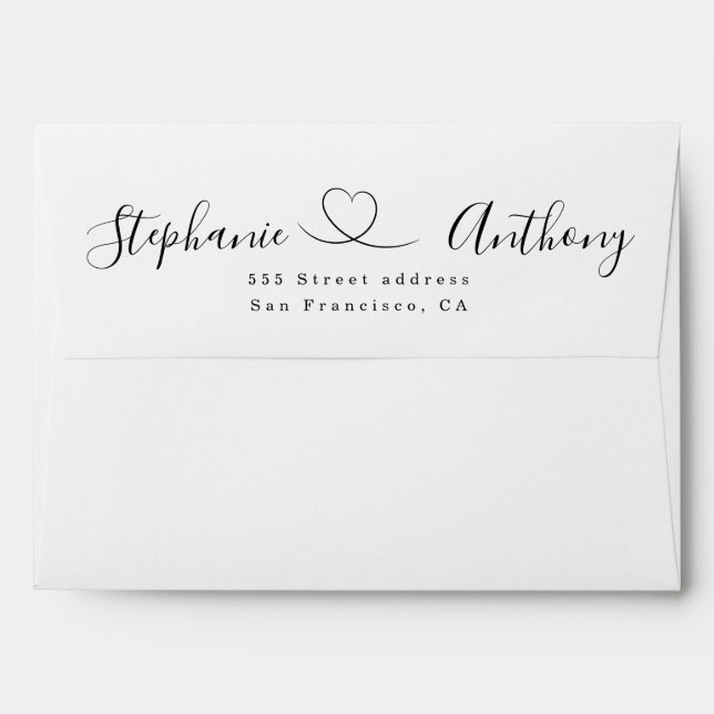 Minimalist Black and White With a Heart Wedding   Envelope (Back (Top Flap))