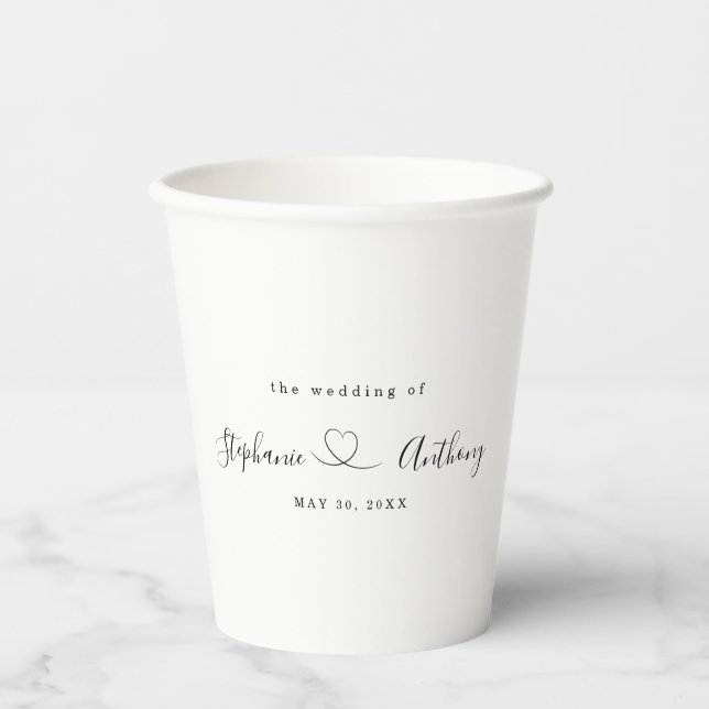 Minimalist Black and White With a Heart Wedding   Paper Cups (Front)