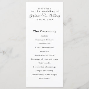 Minimalist Black and White With a Heart Wedding Programme