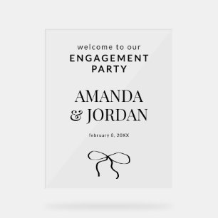 Minimalist Black and White with Ribbon Engagement Acrylic Sign