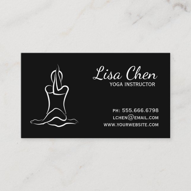 Minimalist Black and White Yoga Instructor Business Card (Front)
