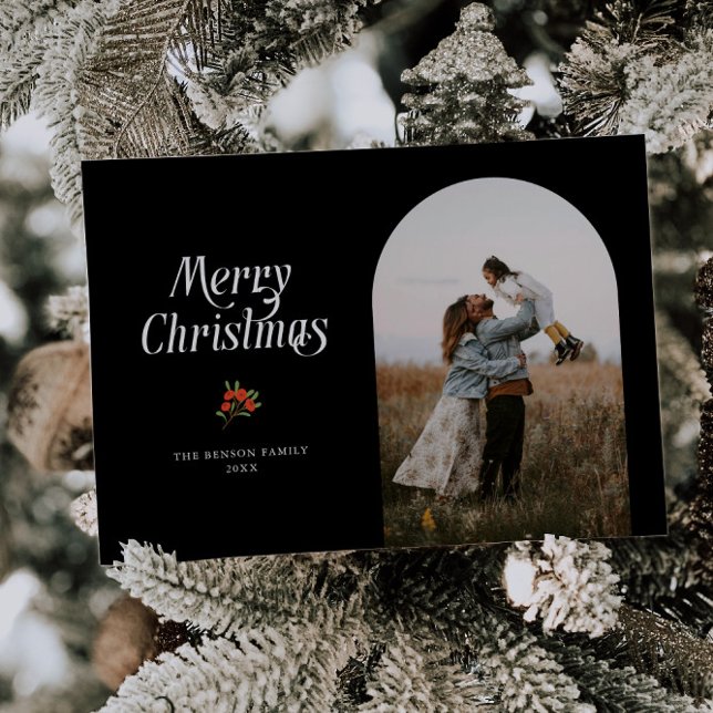 Minimalist Black Arch Merry Christmas Photo Holiday Card (Creator Uploaded)