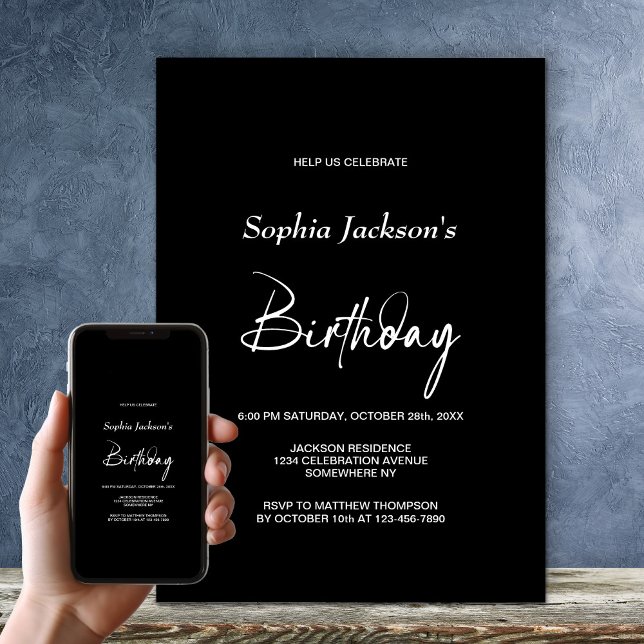 Minimalist Black Birthday Party Invitation (Creator Uploaded)