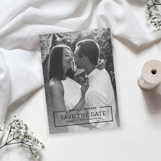 Minimalist Black Border Photo Save the Date Card (Creator Uploaded)