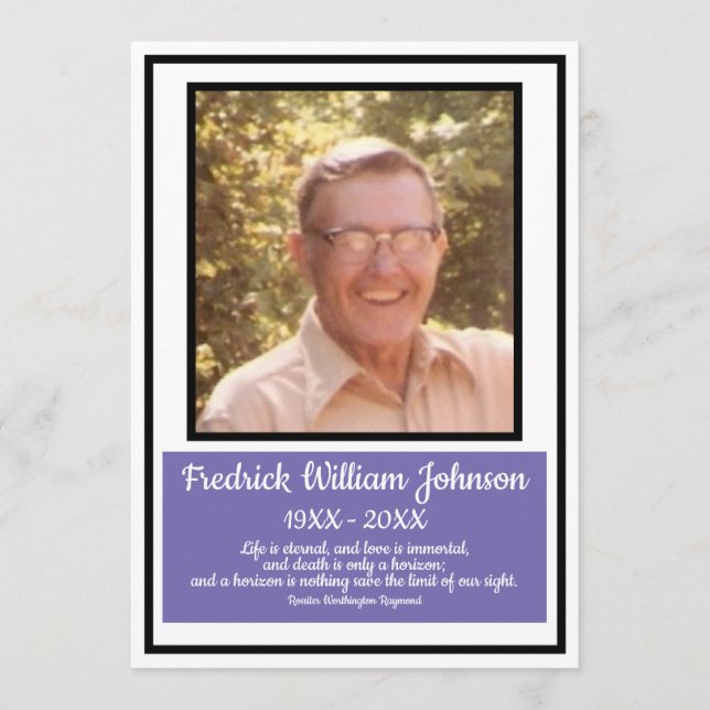 Minimalist Black Border Purple Name Quote Funeral  Programme (Front)