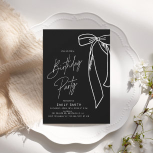 Minimalist Black Bow Birthday Invitation