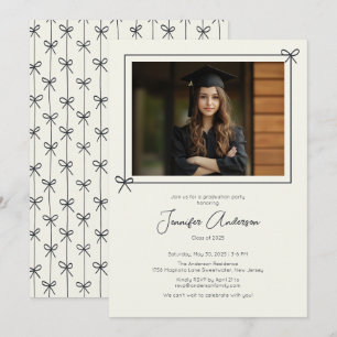 Minimalist Black Bow Photo Graduation Party Invitation