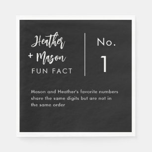 Minimalist Black Brush Couple Fun Facts Wedding Napkin