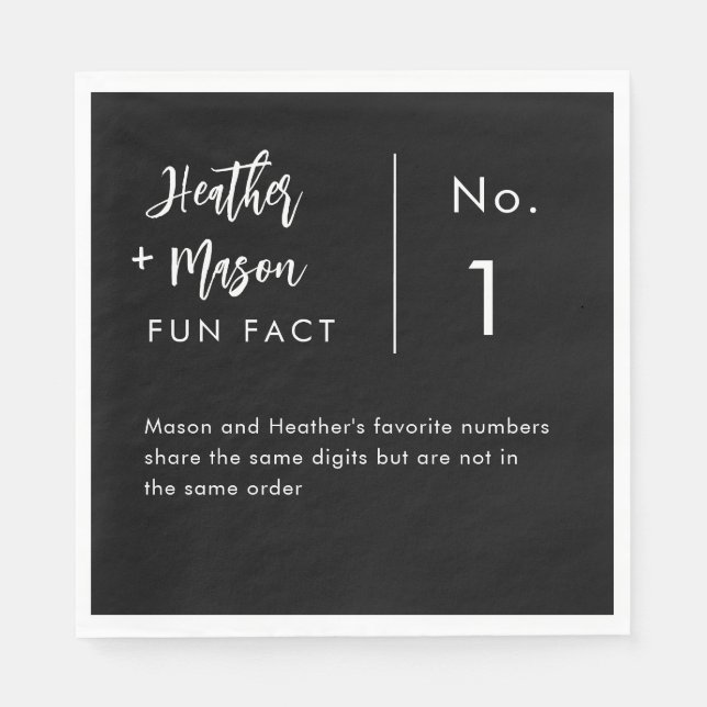 Minimalist Black Brush Couple Fun Facts Wedding Napkin (Front)