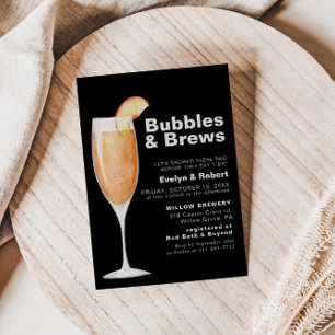 Minimalist Black Bubbles & Brews Bridal shower  Invitation