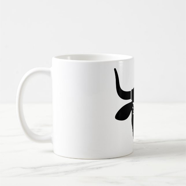 Minimalist Black Bull Head Ox Silhouette Coffee Mug (Left)