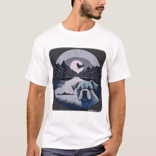 "Minimalist Black Bulldog Face Outline with Clean T-Shirt