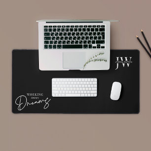 Minimalist Black Business Logo Monogram Quote Desk Mat