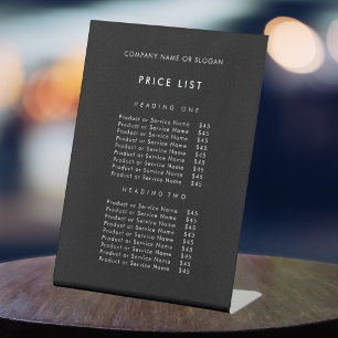 Minimalist Black Business Name Price List Pedestal Sign