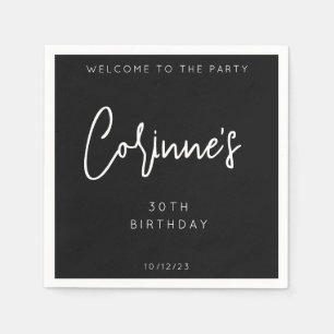 Minimalist Black Calligraphic 30th Birthday Party Napkin