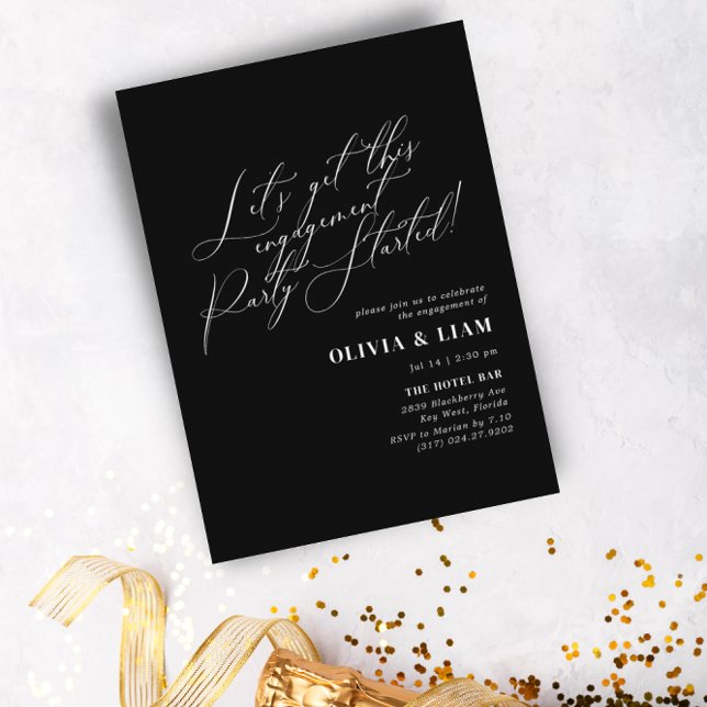 Minimalist Black Calligraphy Engagement Party Invitation (Creator Uploaded)