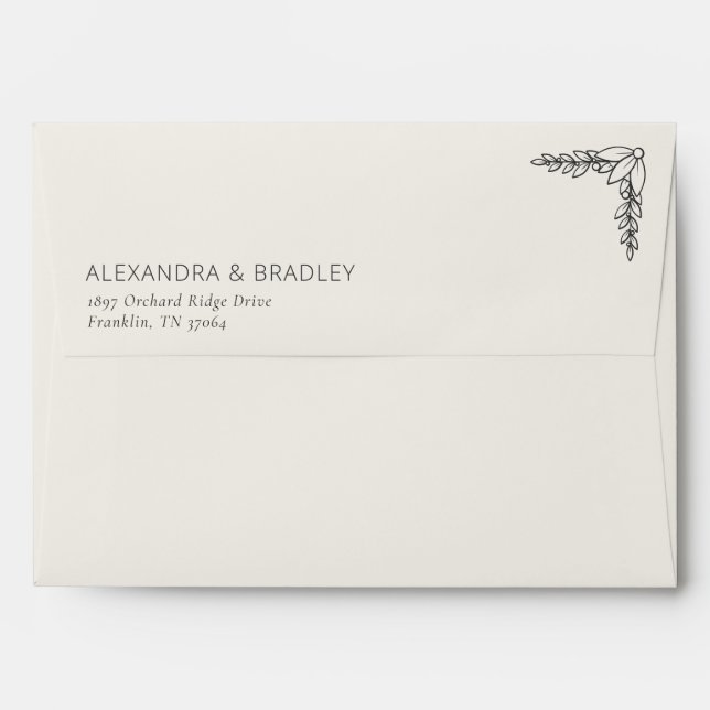 Minimalist Black Calligraphy With Floral Envelope (Back (Top Flap))