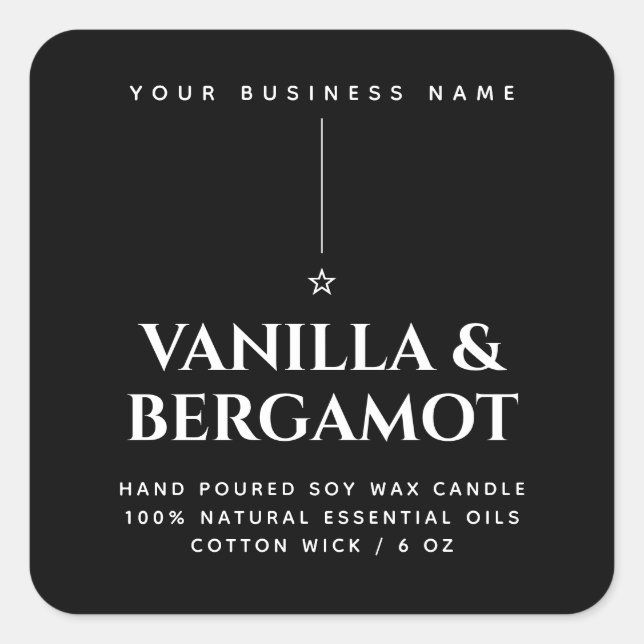 Minimalist black candle product label (Front)