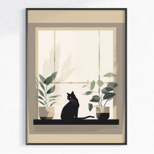 Minimalist Black Cat Aesthetic Neutral Poster