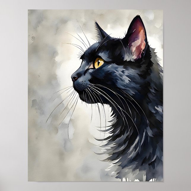 Minimalist Black Cat Art Print Elegant Wall Decor (Front)