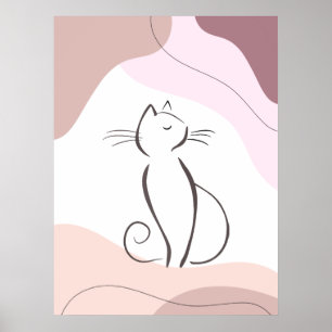 Minimalist Black Cat Boho Organic Shape Poster