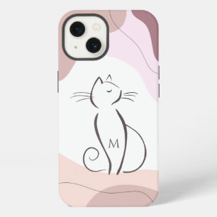 Minimalist Black Cat Boho Organic Shapes Monogram iPhone 13 Case