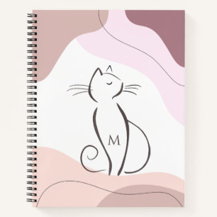 Minimalist Black Cat Boho Organic Shapes Monogram  Notebook