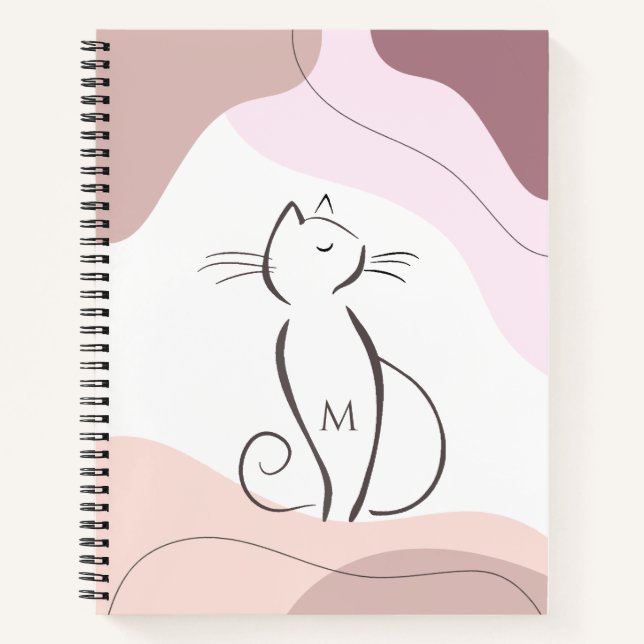 Minimalist Black Cat Boho Organic Shapes Monogram  Notebook (Front)